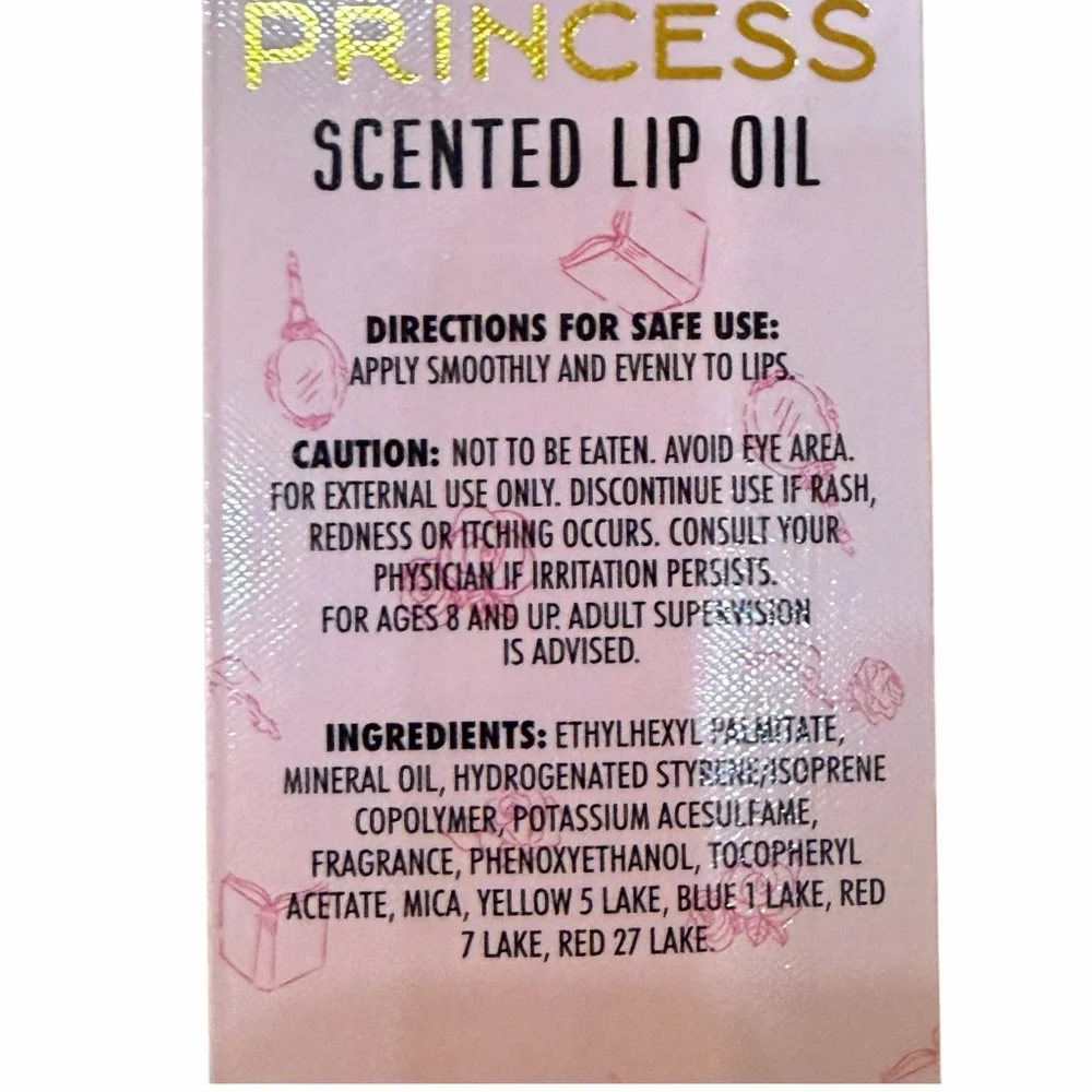 Disney Princess Scented Lip Oil Set + Blue Gingham Zipper Pouch New